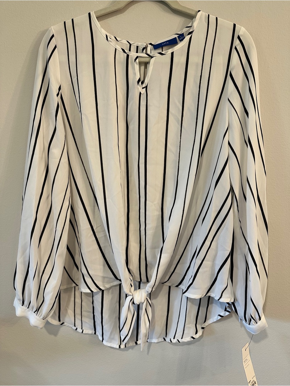 Apt. 9 Black and White Vertical Stripe Tie-Front Blouse